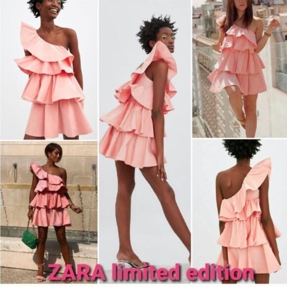 ZARA  Limited Edition Ruffled Asymmetric Dress xs - Picture 4 of 11